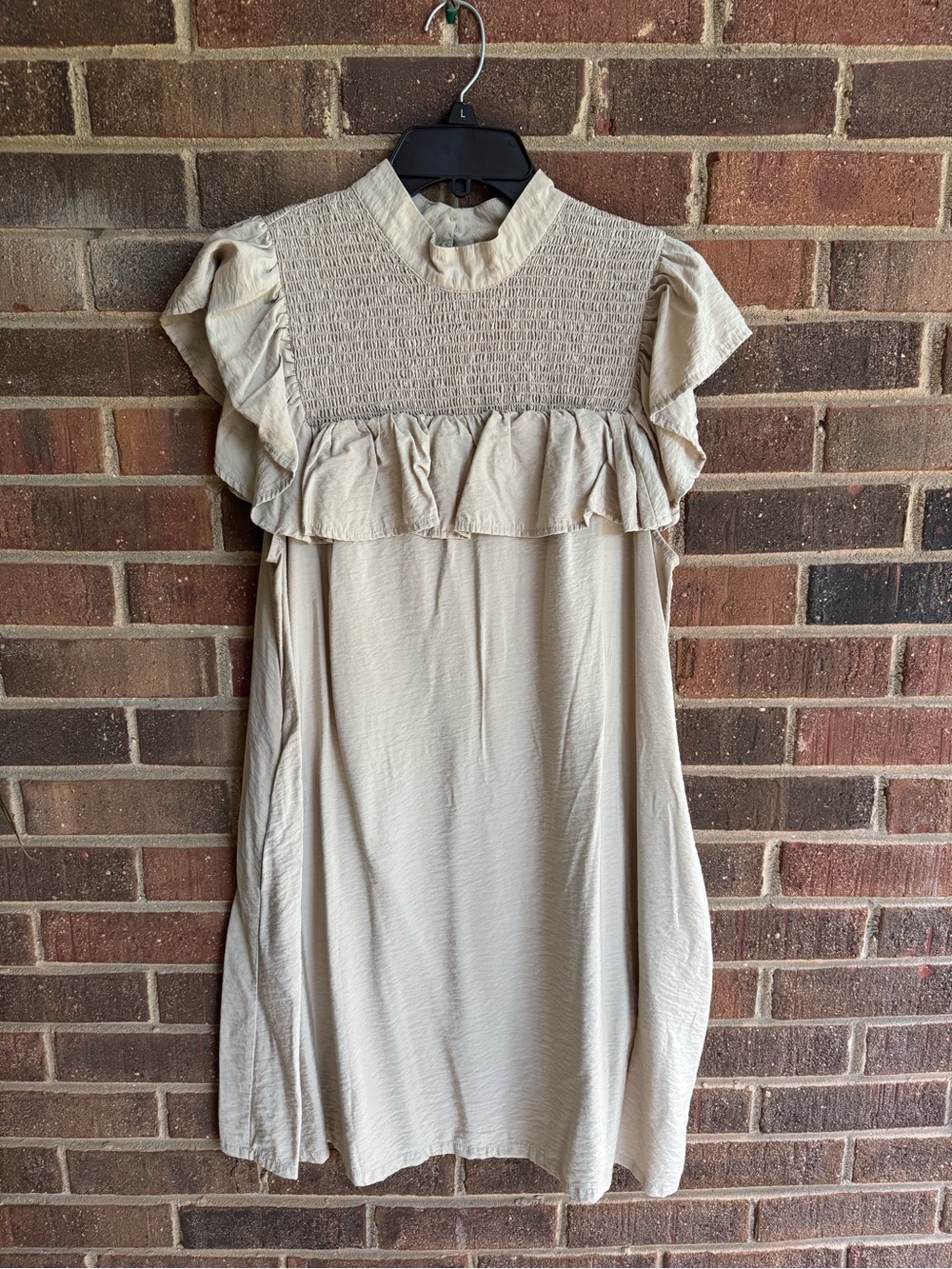 M Beige Ruffle Smocked Yoke Dress